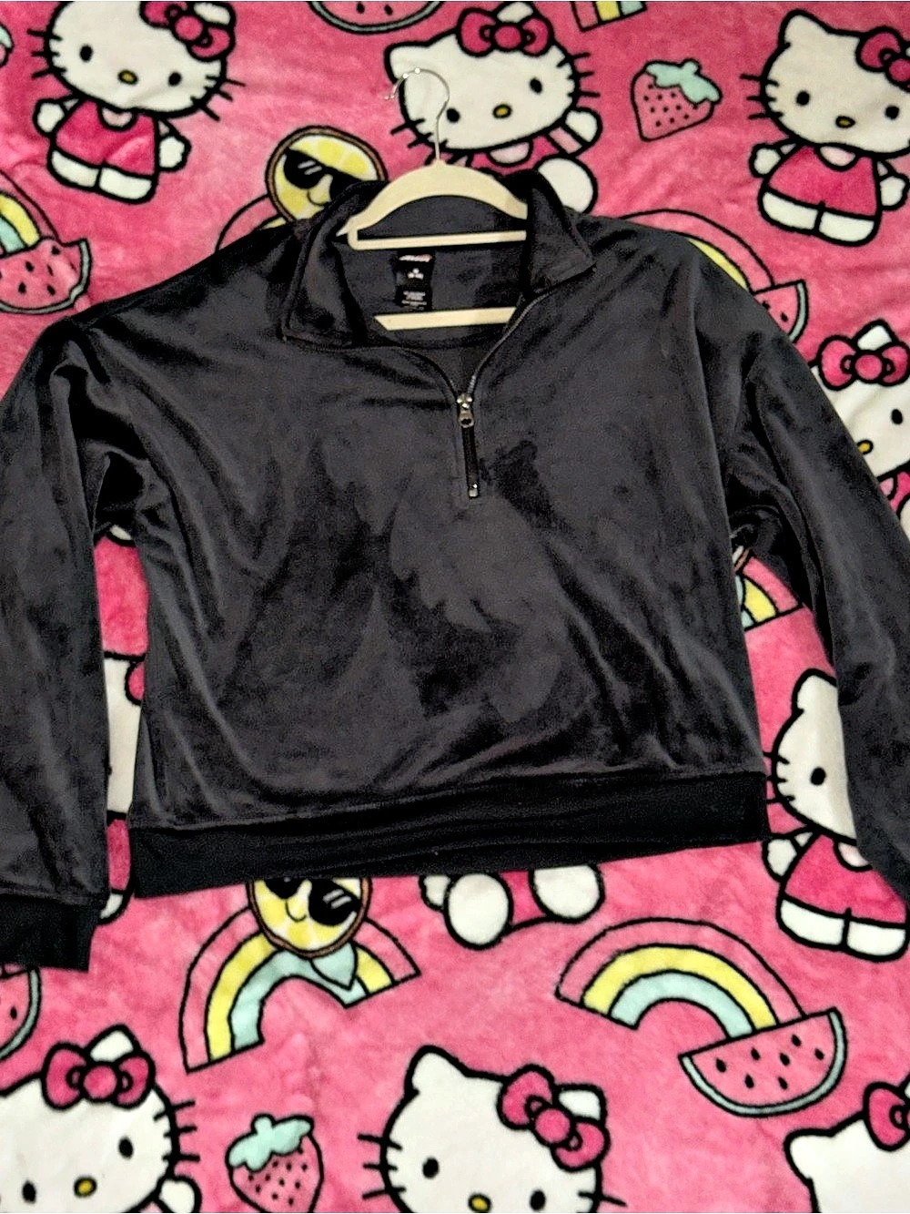 Avia Women's 1/4 Zip Velour Pullover Sweatshirt Black